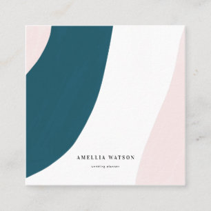 Carte De Visite Carré Brosse rose, Turquoise et blanche moderne Pastel