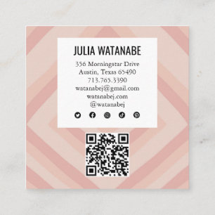 Carte De Visite Carré Brouillard rose minimaliste rayures QR médias soci