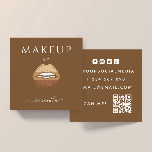 Carte De Visite Carré Brown Lips Makeup Artist QR 