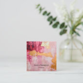 Carte De Visite Carré Brush artistique touche or et rose (Debout devant)