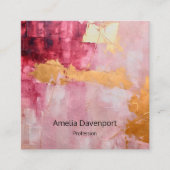 Carte De Visite Carré Brush artistique touche or et rose (Devant)