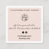 Carte De Visite Carré Brush moderne merci script commander blush rose (Dos)