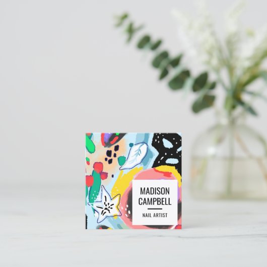 Carte De Visite Carré Brushstrokes art ongles salon d'artiste abstrait f (Debout devant)