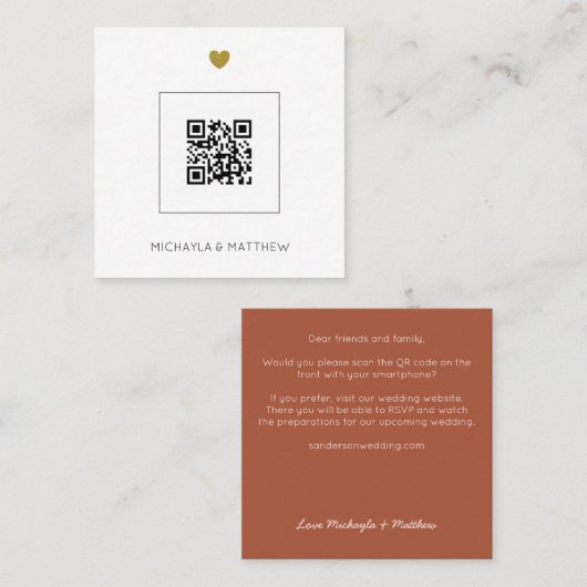 Carte De Visite Carré Budget Minimum QR Code Terracotta Mariage Invitati (Devant / Derrière)
