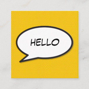 Carte De Visite Carré Bulle de texte amusante HELLO Bande dessinée rétro