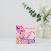 Carte De Visite Carré *~* Bulles de flux Abstraites bleu rose (Debout devant)