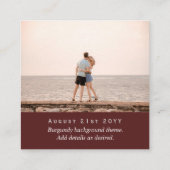 Carte De Visite Carré Burgundy QR SCANNING CODE Mariage Site Web PHOTO N (Dos)