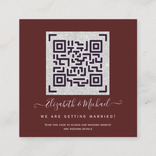 Carte De Visite Carré Burgundy QR SCANNING CODE Mariage Site Web PHOTO N (Devant)
