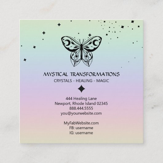 Carte De Visite Carré *~* Butterfly Moth Magic Boho Universe Rainbow (Dos)