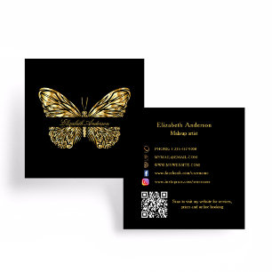 Carte De Visite Carré Butterfly noir or code QR élégant script