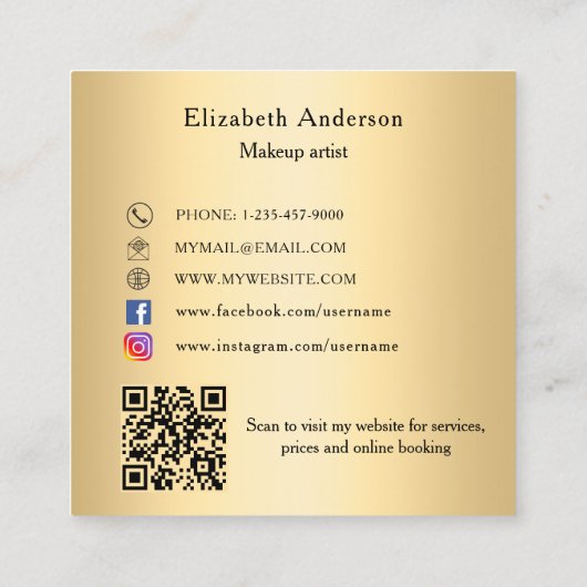 Carte De Visite Carré Butterfly or code QR élégant script (Dos)