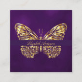 Carte De Visite Carré Butterfly violet or QR code élégant script (Devant)