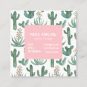 Carte De Visite Carré Cactus du désert et Aquarelle des succulents (Dos)