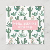 Carte De Visite Carré Cactus du désert et Aquarelle des succulents (Devant)