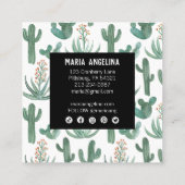 Carte De Visite Carré Cactus du désert et Aquarelle des succulents (Dos)