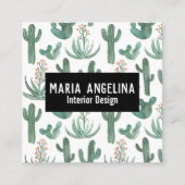 Carte De Visite Carré Cactus du désert et Aquarelle des succulents (Devant)