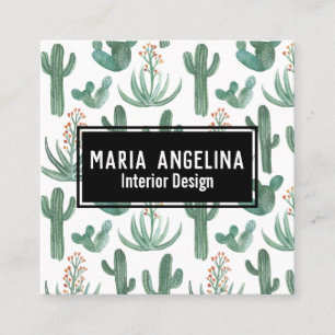 Carte De Visite Carré Cactus du désert et Aquarelle des succulents