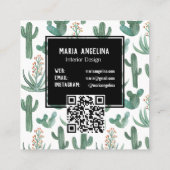 Carte De Visite Carré Cactus du désert et succulents Aquarelle QR Code (Dos)