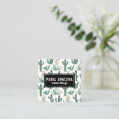 Carte De Visite Carré Cactus du désert et succulents Aquarelle QR Code (Debout devant)