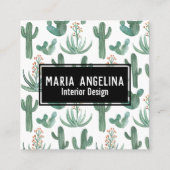 Carte De Visite Carré Cactus du désert et succulents Aquarelle QR Code (Devant)