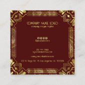 Carte De Visite Carré Cadre Art Déco Or Sur Rouge Foncé (Dos)