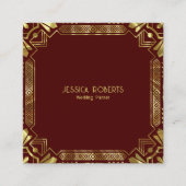 Carte De Visite Carré Cadre Art Déco Or Sur Rouge Foncé (Devant)