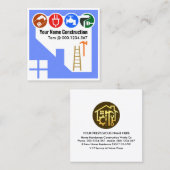 Carte De Visite Carré Cadre de bâtiment Blue Home Handyman (Devant / Derrière)