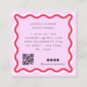 Carte De Visite Carré Cadre de vague rose et rouge rétro moderne Nom du  (Dos)