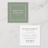 Carte De Visite Carré Cadre Décoratif Vert & Blanc Moderne (Devant / Derrière)