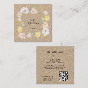 Carte De Visite Carré Cadre floral aquarelle Kraft