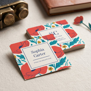 Carte De Visite Carré Cadre floral botanique