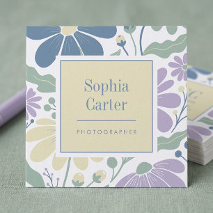 Carte De Visite Carré Cadre floral botanique pastel