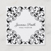 Carte De Visite Carré Cadre Floral Noir (Devant)