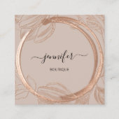 Carte De Visite Carré Cadre Floral QR Code Logo Jardin Rose Or (Devant)