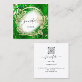 Carte De Visite Carré Cadre floral QR Code Logo Or Tropical Vert (Devant / Derrière)