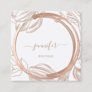 Carte De Visite Carré Cadre floral QR Code Logo Rose blanche Royal
