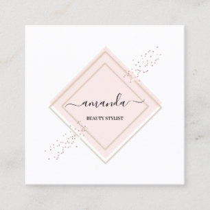 Carte De Visite Carré Cadre Minimaliste Professionnel Rose Rose Blanc