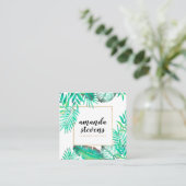 Carte De Visite Carré Cadre or chic aquarelle tropicale verte feuilles (Debout devant)