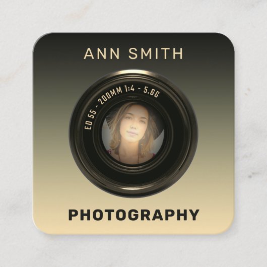 Carte De Visite Carré Cadre photo de la lentille de caméra  (Devant)