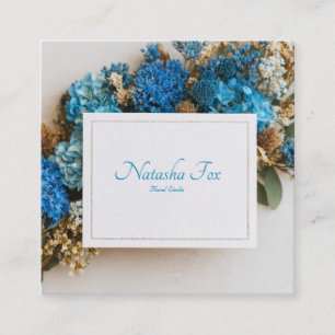 Carte De Visite Carré Cadre rustique cobalt bleu floral or Fleur séchée