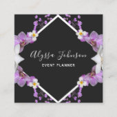 Carte De Visite Carré Cadres d'orchidées blanches et violettes Planifica (Devant)