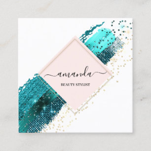 Carte De Visite Carré Cadres professionnels Rose Gold Beauty Logo Blanc