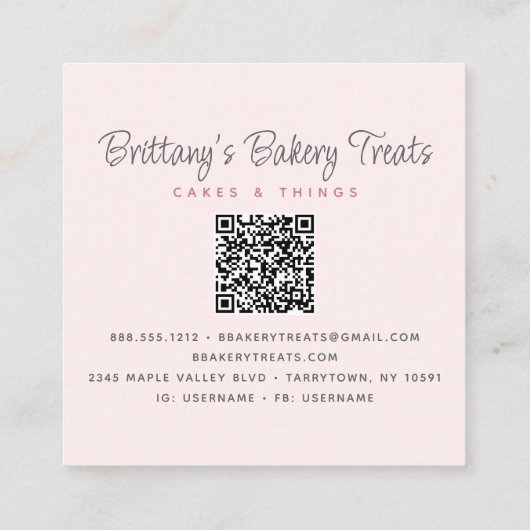 Carte De Visite Carré Cake QR Code Blush Rose Parties scintillant Driver (Dos)