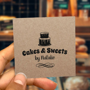 Carte De Visite Carré Cakes & Sweets Cupcake Accueil Boulangerie Rustiqu