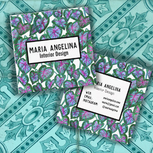 Carte De Visite Carré Caladium Feuilles Tropical Bold Aquarelle Botaniqu