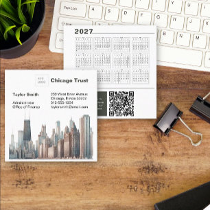 Carte De Visite Carré Calendrier 2027 de la skyline de Chicago Code QR