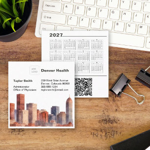 Carte De Visite Carré Calendrier 2027 de la skyline de Denver Code QR