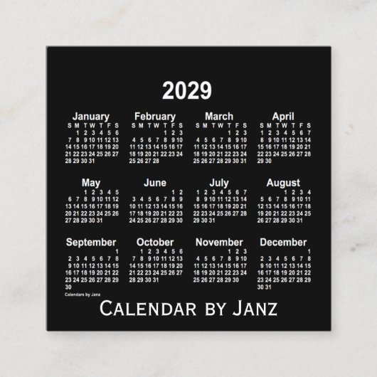Carte De Visite Carré Calendrier blanc Neon 2029 par Janz (Devant)