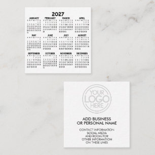 Carte De Visite Carré Calendrier Mini Blanc 2027 avec Logo Minimal