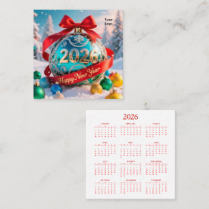 Carte De Visite Carré Calendrier Nouvel An 2026